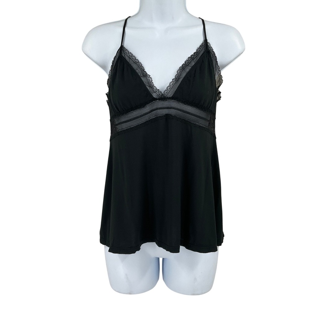 Victoria's Secret Chemise Women M Black Lace Trim Open Back Coquette Babydoll